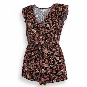 Idyllwind Black and Pink Floral Textured Romper